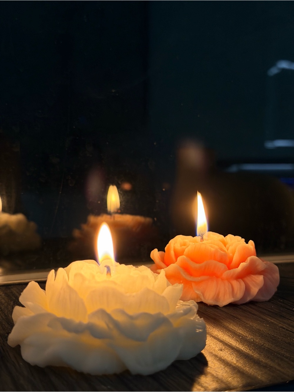 Decorative Floral Wax Candle - White and Peach
